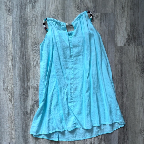 St. Tropez aqua blue 100% linen dress with beaded halter neck - Picture 3 of 7